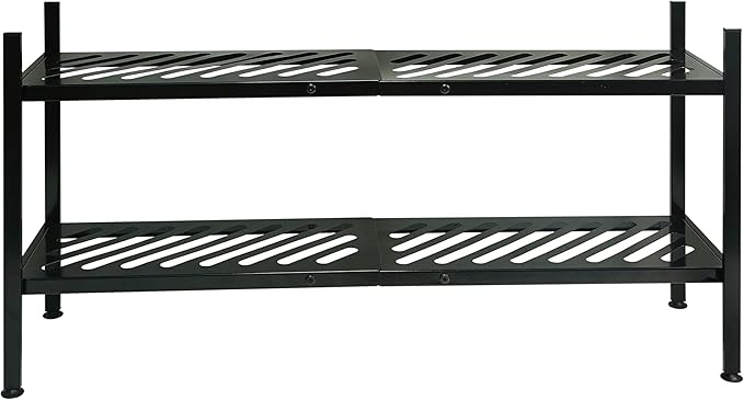 Shoe Rack - Metal Shoe Organizer 2 Tier Shoes Shelf Storage, 35 Inches Stackable Long Show Stand Holder for Closet, Entryway, Garage, Floor, Door Entrance, Black