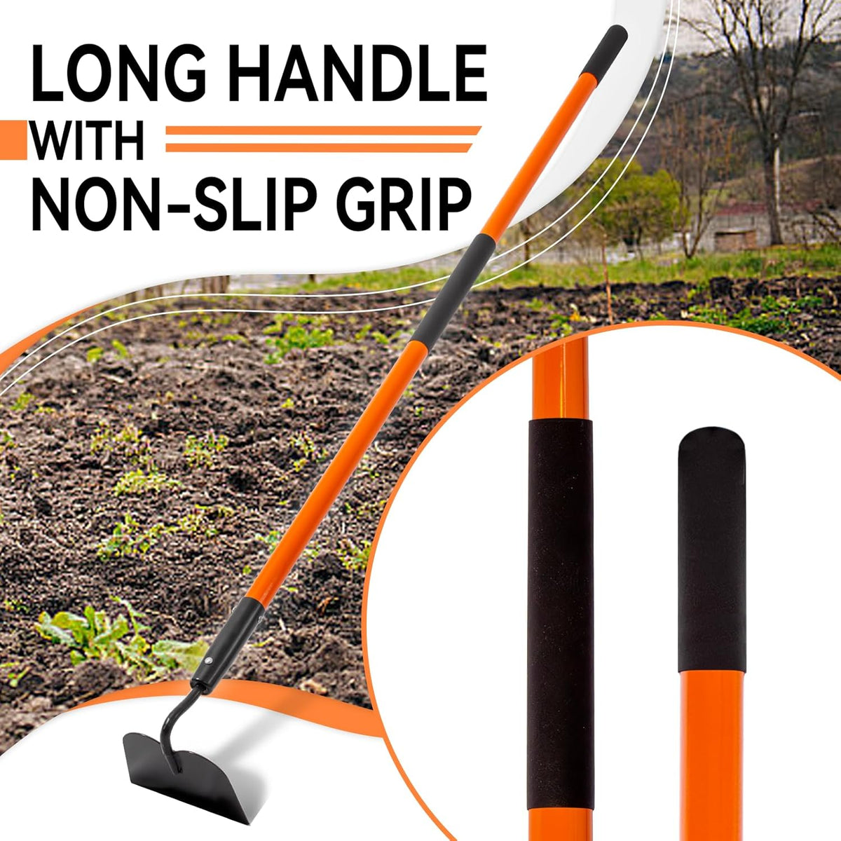 Garden Hoe Tool, 58 Inches Hoe Garden Tool with Fiberglass Long Handle, Heavy Duty Garden Hoe for Weeding