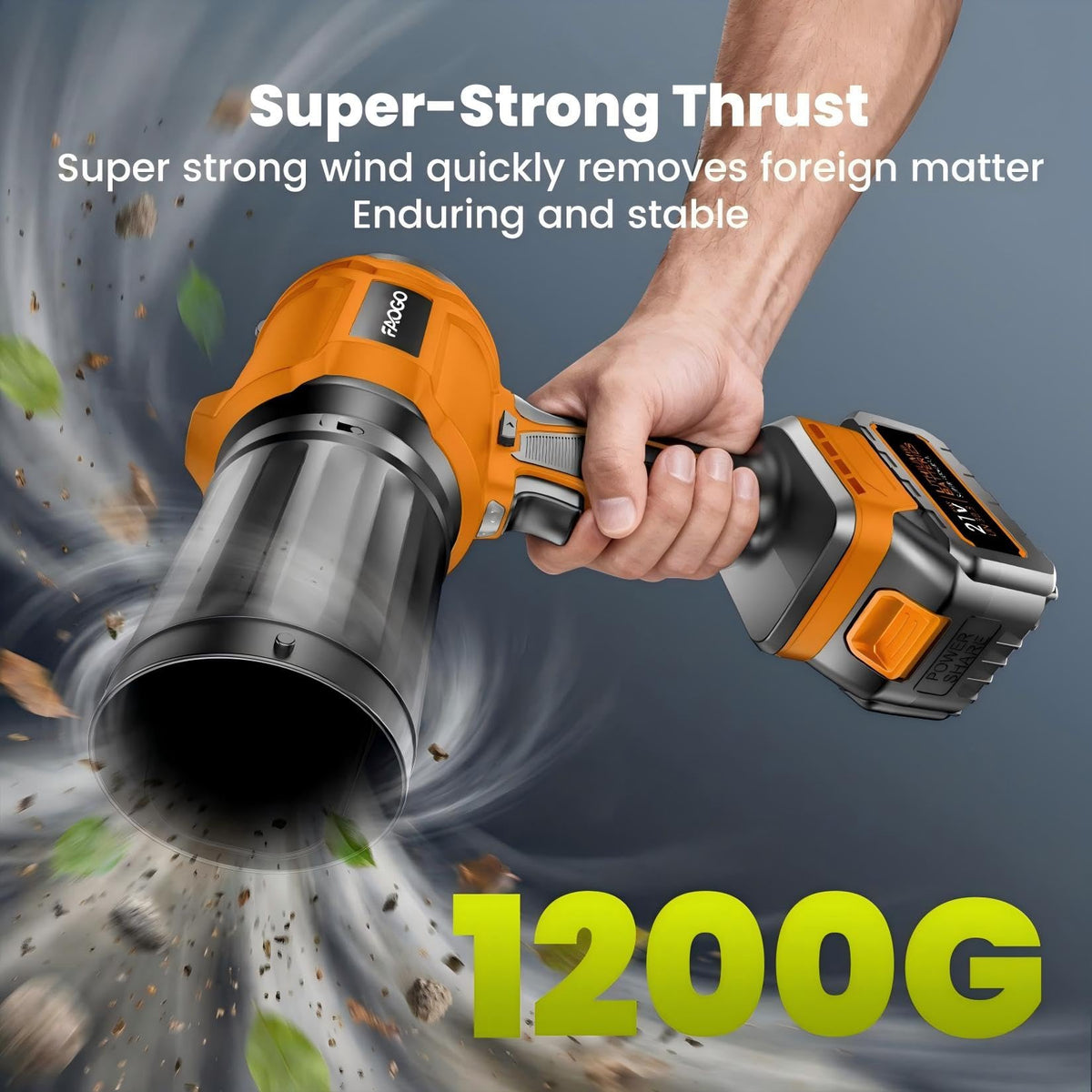 FAOGO Cordless Leaf Blower with 2 Batteries & Charger - 990,000 RPM Electric Handheld Blower, Lightweight for Lawn, Yard, Patio, Garden Care Orange