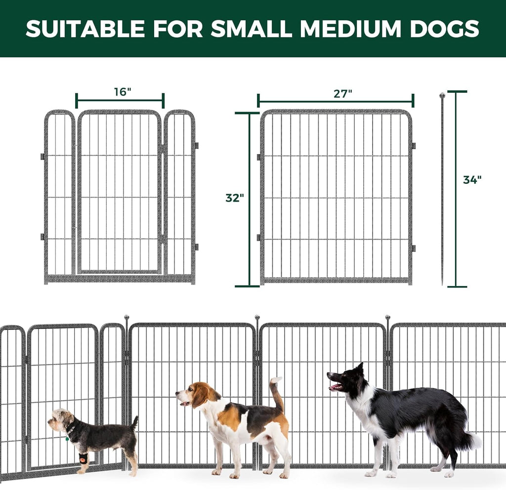 FXW Garden Fence Outdoor for The Yard – 32in(H) x 72.9ft(L) Heavy Duty Metal Animal Barrier for Dog and Rabbit, Decorative Dog Fence, 32 Panels, Silver