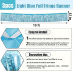3 Pack 10 Feet Light Blue Metallic Foil Fringe Garland Wall Hanging Tassle Banner, Mother's Day, Easter, Parade Floats, Birthday, Theme Party, Wedding Party Decorations