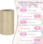Glitter Tulle Rolls 6” by 50 Yards Sparkle Tulle Fabric Ribbon Sequin Tulle Netting Rolls for DIY Tutu Skirt Wedding Birthday Party Decoration (Ivory)