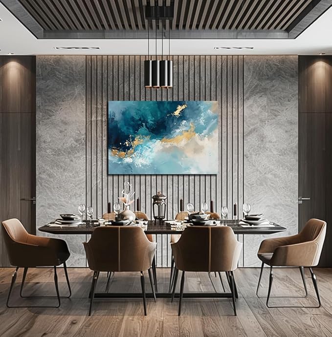 Ocean Wall Art Decor for Living Room Blue Abstract Seascape Canvas Picture for Wall Modern Beach Art Print for Bedroom Large Abstract Artwork Painting for Bathroom Home Office Decorations(36" x 24")