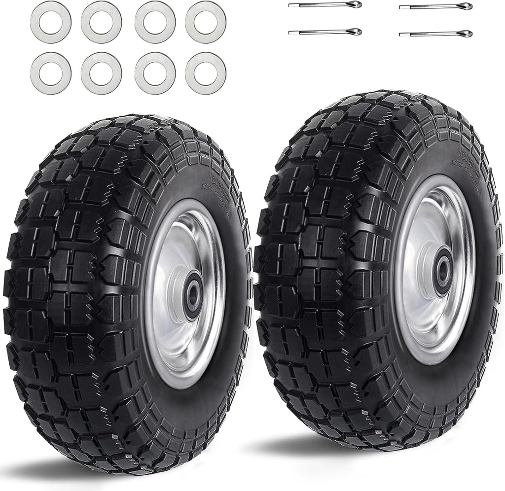 12'' Flat Free Tires Rubber Replacement Solid Tire and Wheel Assemblies for Hand Trucks Garden Cart Wheelbarrow - 3.5”Wide Polyurethane Tires 2.1 Hub with 5/8 Inch Axle Borehole Silver