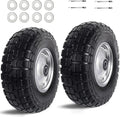 12'' Flat Free Tires Rubber Replacement Solid Tire and Wheel Assemblies for Hand Trucks Garden Cart Wheelbarrow - 3.5”Wide Polyurethane Tires 2.1 Hub with 5/8 Inch Axle Borehole Silver