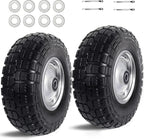 12'' Flat Free Tires Rubber Replacement Solid Tire and Wheel Assemblies for Hand Trucks Garden Cart Wheelbarrow - 3.5”Wide Polyurethane Tires 2.1 Hub with 5/8 Inch Axle Borehole Silver