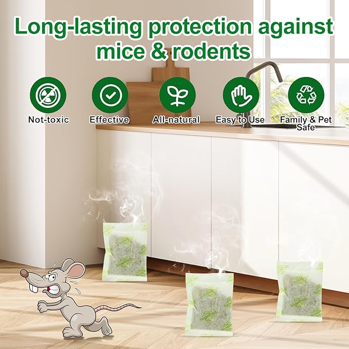 Pest Control Pouches, 12 Pack Peppermint Oil for Mice Rodent Rats Squirrel Pests Repellent Indoor Outdoor Use, Rodent Rat Mouse Deterrent Family Pet Safe Ideal for House Garage Warehouse Hotel