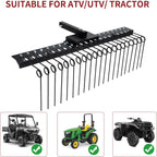 5FT Durable Pine Straw Rake Steel Spring Landscape Rake Fits 2" Receiver for Lawn Tractors or ATV/UTV，Black