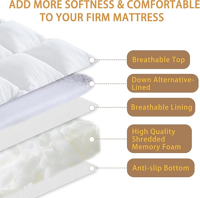 WhatsBedding 3 Inch Memory Foam Mattress Topper Twin Size for Back Pain, 1700GSM Fluffy Shredded Memory Foam Filled Pillow Top, Extra Soft Bed Topper, Thicked Down Alternative-Lined, 39x75in