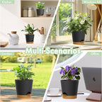 WSMKSZ 7/6.5/6/5.5/5/4 inch Self Watering Pots for Indoor Outdoor Plants, 6 Pack Plastic Flower Planters with Drainage Holes and Removable Saucers, Plant Pots with Wicking Rope, Black Brown