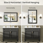 24x36 Inch Black Bathroom Mirror for Wall, Thick Metal Framed Rectangle Mirrors for Over Sink, Bedroom, Living Room, Entryway, Anti-Rust, HD Tempered Glass