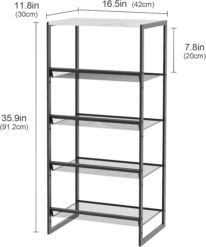 Garden 4 you 5 Tiers Narrow Shoe Rack,Small Space Freestanding Shoe Storage Organizer with White Wooden Tabletop,Adjustable Metal Shelf Stackable Shoe Shelf for Entryway Hallway Living Room Closet