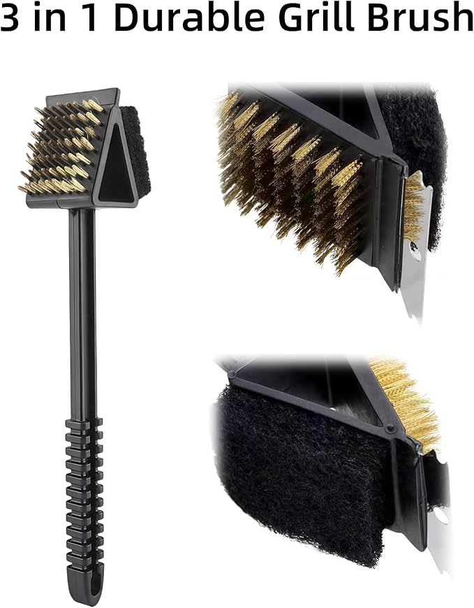 2 Pack Grill Brush for Outdoor Grill, 3 in 1 Grill Cleaning Brush and Scraper BBQ Brush Safe BBQ Cleaning Tools