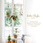 Mkono 3 Pack Macrame Plant Hangers Hanging Planters for Indoor Plants Brown