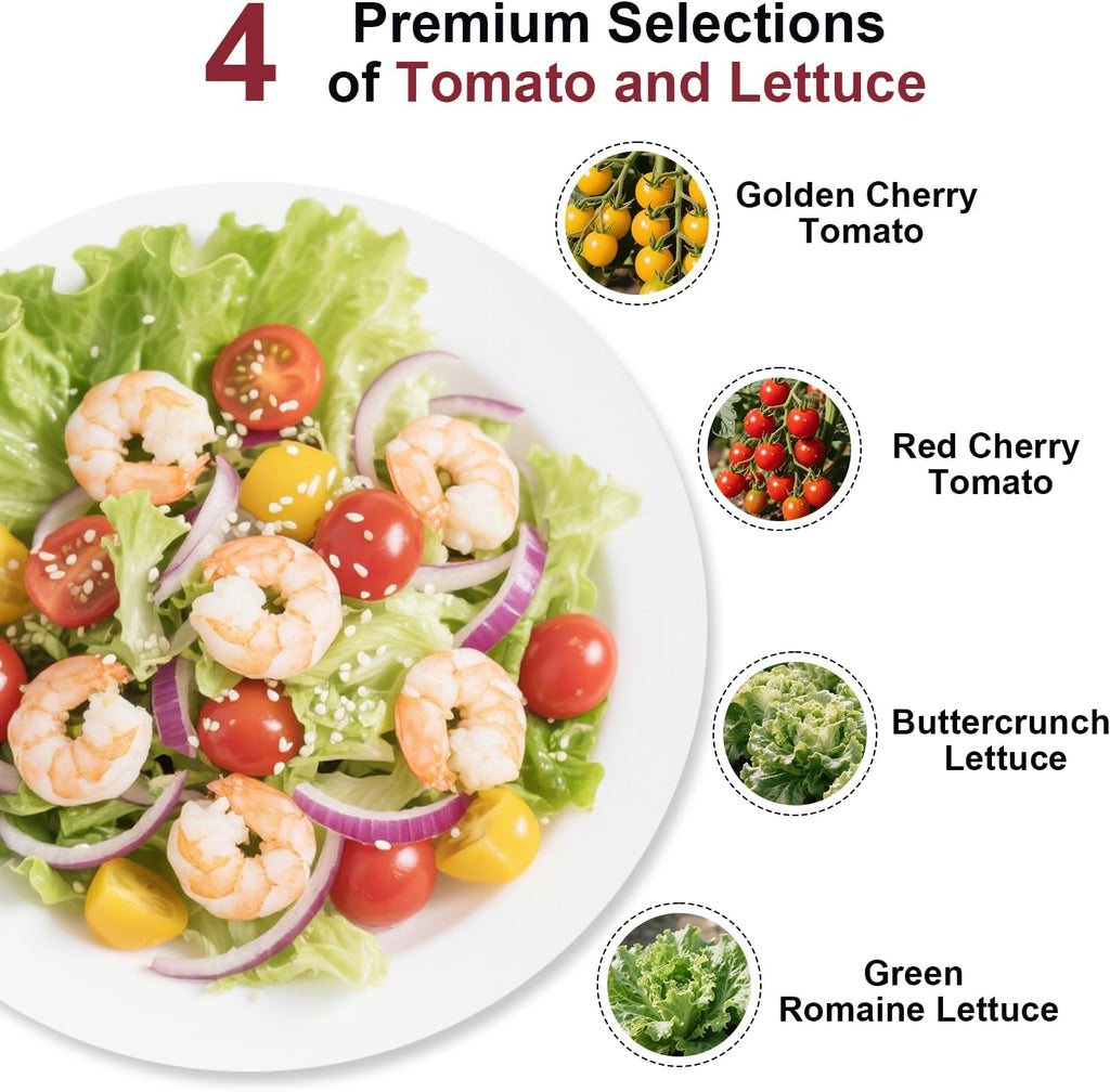 Spring Mix Salad Seed Pod Kit for AeroGarden, idoo, Ahopegarden, MUFGA with Red Cherry Tomato, Golden Cherry Tomato, Buttercrunch Lettuce, and Green Romaine Lettuce - Compatible with All Garden(7-Pod)