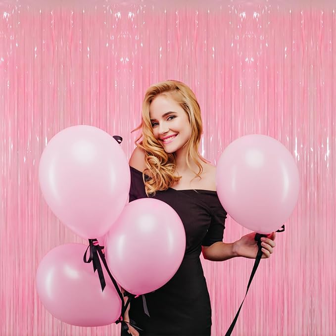 GOER 6.4 ft x 8.2 ft Metallic Tinsel Foil Fringe Curtains Party Photo Backdrop Party Streamers for Birthday,Graduation,New Year Eve Decorations Wedding Decor(2 Packs,Candy Pink)
