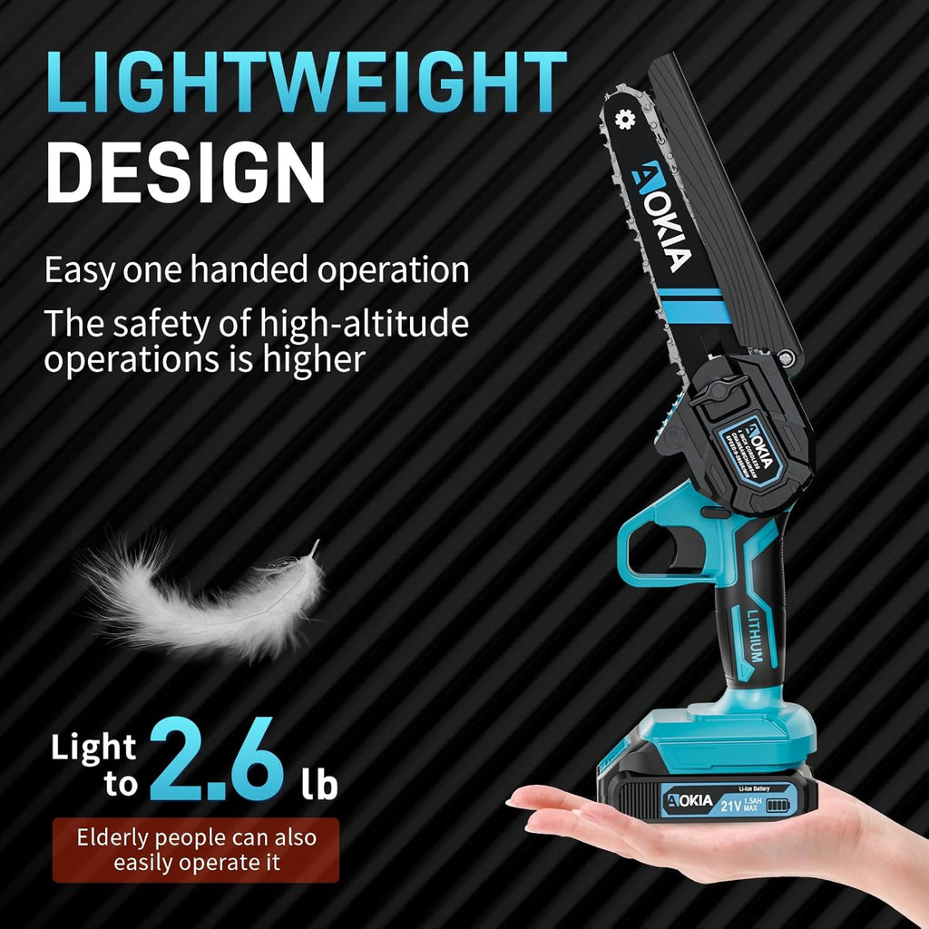 Cordless Mini Chainsaw 21V,6In Electric Chainsaw,Handheld & Portable Power Chain Saw for Tree Trimming Pruning Garden & Yard Work,2 Battery Chain Saw Gifts for Men Women Dad Blue