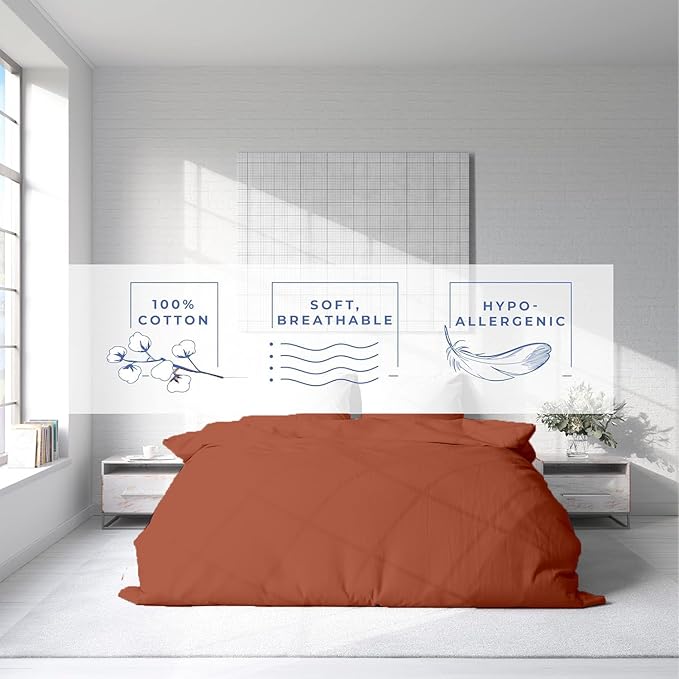 Kotton Culture 1 Pc California King Size Duvet Cover Only -100% Egyptian Cotton Sateen 600 Thread Count Ultra Soft Premium Durable Comforter Cover Zipper Closure & Corner Ties (Burnt Orange,104"x98")