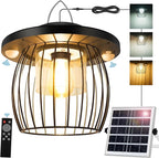 Solar Shed Lights with 2 Motion Sensors, Classic Metal Solar Chandelier Outdoor with 5 Lighting Modes, Waterproof Pendant Lamp with Remote Control for Barn, Gazebo, Garden, Patio(16.4FT Cord)
