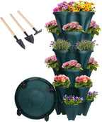Vertical Planter 6 Tier Stackable Planters Garden Planters Strawberry Herb Flower and Vegetable Planter Indoor Outdoor Gardening Pots with Removable Wheels and Tools