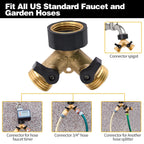 4 Pack Hose Splitter, 2 Way Heavy Duty Brass Garden Hose Splitter, for 3/4" Hose Connector, Brass Garden Hose Manifold with Rubber Washers & Tapes