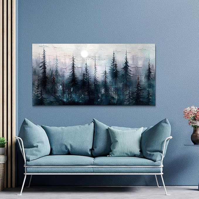 Canvas Wall Art for Living Room Large Wall Decor for Office Bedroom Decoration Foggy Forest Landscape Picture Black and White Painting Artwork Wall Mural Aesthetic Home Decor 30"X60"