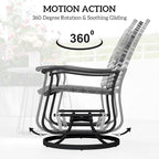 Outsunny Patio Glider Chair Set of 2, Wicker Rattan Outdoor Swivel Chair with Steel Frame, High Back, Armrests, Porch Glider with Adjustable Foot Pads for Garden, Lawn, Backyard, Gray