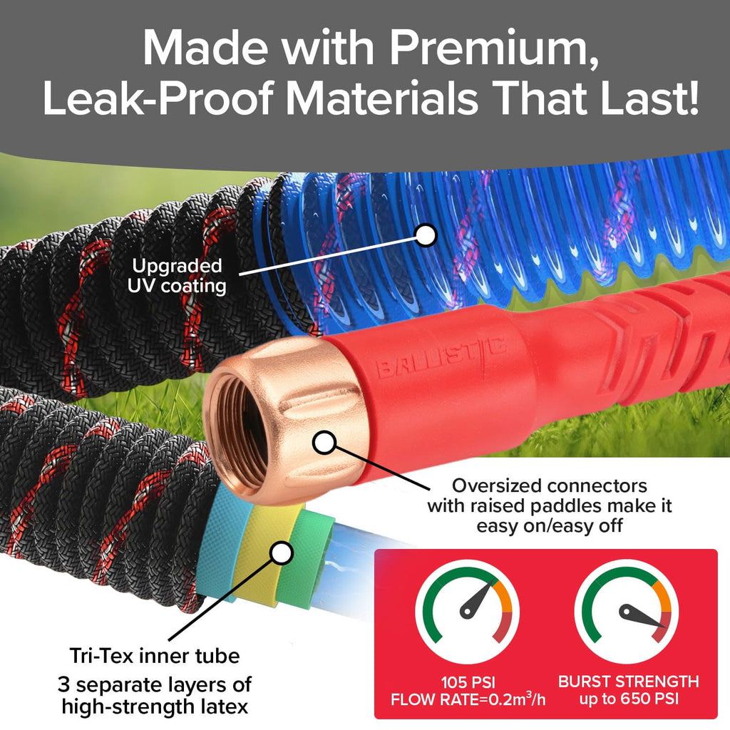 Pocket Hose Ballistic 25 FT Expandable Garden Hose, No-Kink, As Seen on TV