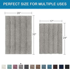 Non Slip Thick Shaggy Chenille Bathroom Rug Mat Set Extra Soft and Absorbent Striped Floor Rugs, 2 Piece, Machine-Washable