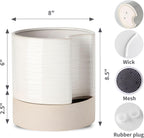 Nihow Self Watering Plant Pot: 8 Inch Ceramic Planter with Drainage Hole & Water Storage Plus for Indoor & Outdoor Plants - Cylinder Round Flower Pot for Succulent/Herbs/Violets - Cream White & Brown