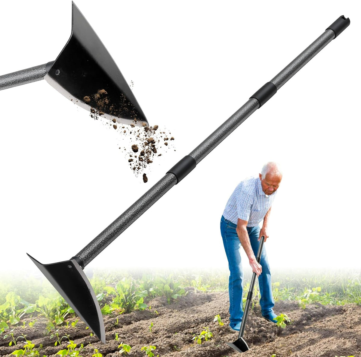 Garden Hoe, Heavy Duty Trenching Hoes with 72 Inch Long Handle, Sharp Edge Triangle Weeding Hoe Garden Tools for Weeds Removal,Cultivating,Digging,Loosen Soil, Trenching, Landscaping Manual Weeder