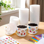 Domensi 30 Pack Garden Pot Craft Kit 4 Inch DIY Hello Spring Crafts for Kids Bulk Plastic Flower Plant Pot Plastic Planter with Tray Drainage Holes with Tag, Certificate of Award, Sticker