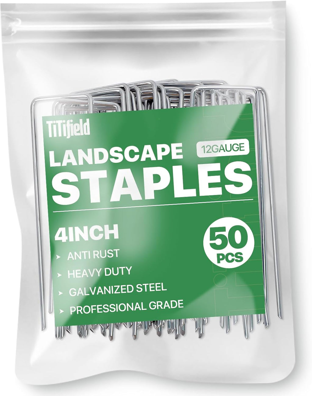 4 Inch 50 Pack Landscape Staples Galvanized Garden Stakes Anti-Rust Landscape Pins for Weed Barrier Fabric, Artificial Turf and Landscape Fabric