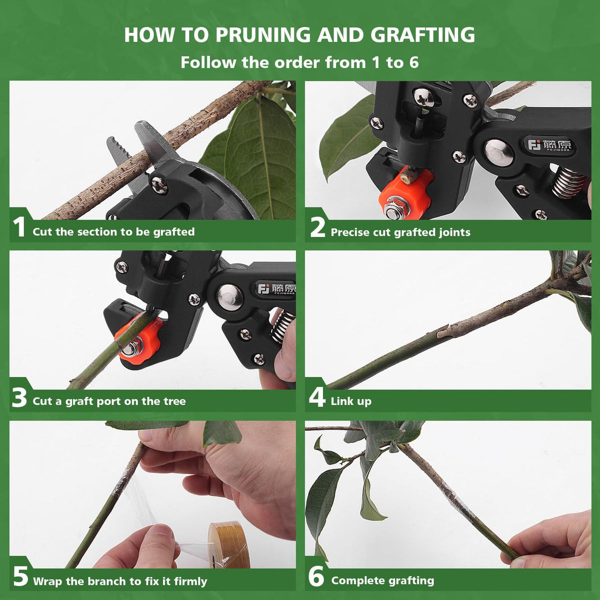 FUJIWARA 3-in-1 Garden Grafting Tool, Pruning Scissors Kit, U/V/Omega-Graft Seedling for Fruit Tree Grafting Set,Including 2X Tapes, Plant Tags,Plant Clips,Grafting Knife & Replacement Blades