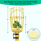 Fruit Picker Pole with Basket,8FT Long Heavy Duty Mango Picker Tool with Adjustable Fruits Picking Pole, Fruits Picking Grabber for Lemon,Apple,Almonds,Avocados