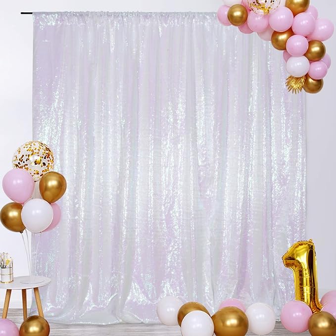 SquarePie Sequin Backdrop Non-Transparent Background Sparkly Curtain for Wedding Party 6FT x 8FT Iridescent