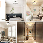 16" Semi Flush Mount Ceiling Light - 3 Lights Drum Light Fixture with Black Border White Fabric Shade, Farmhouse Close to Ceiling Light for Bedroom Living Dining Room Foyer and Hallway