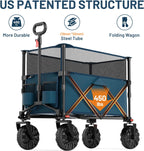 TIMBER RIDGE Foldable Wagon 350L Extendable Height, Large Capasity Collapsible Wagon Cart with All Terrians Detachable Wheels, Compact Folding Utility Wagon for Camping, Fishing, Shopping Navy