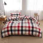 FACE TWO FACE Bedding Duvet Cover Set100% Washed Cotton Duvet Cover Linen Like Textured Breathable Durable Soft Comfy(Full, Blue red Grid)