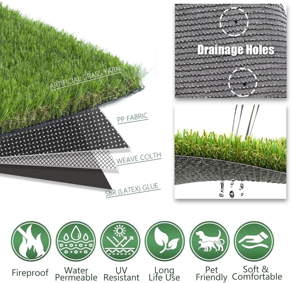 Petgrow Luxurious Artificial Grass Realistic Turf 1 X 74 Feet,1.57 Inch Pile Height Ultrathick Indoor/Outdoor Dog Fake Faux Grass,Synthetic Grass Rug Garden Landscape Patio,Drainage Holes