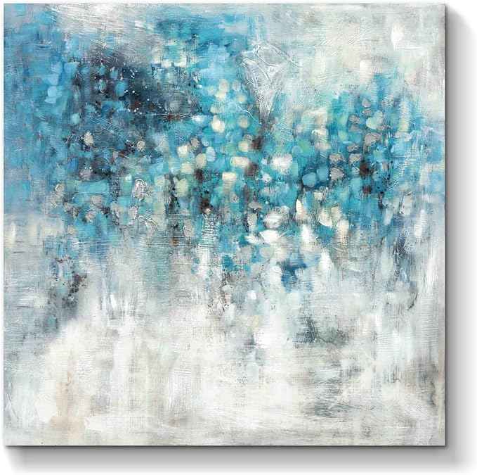 TAR TAR STUDIO Abstract Wall Art Canvas Artwork: Blue Abstract Painting Picture on Canvas for Bedroom (24''W x 24''H, Multiple Sizes)