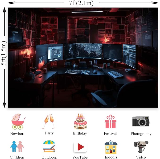 Computer Photo Backdrop Computers Hacker Room Background for Photography Party Room Decorations Photo Booth Props Supplies YUNBSJ007