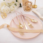 I00000 60 Pack Pink Plastic Silverware,Gold Disposable Flatware with Pink Handle, Gold Plastic Cutlery Set Includes: 20 Forks, 20 Knives and 20 Spoons, Tableware Set for Party and Wedding
