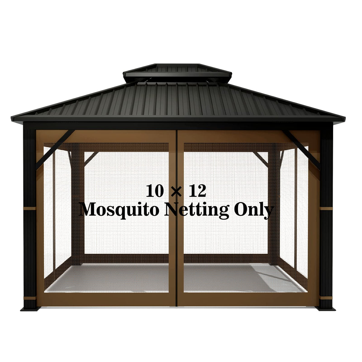 Gazebo Universal Replacement Mosquito Netting – Hugline 10' x 12' Outdoor Mesh Netting Screen 4-Panel Sidewall Curtain with Zipper (Brown)
