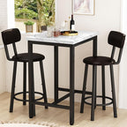 Dining Table Set, 23.6” Square Faux Marble Table with 2 PU Upholstered Backrest Chairs, 3-Piece Kitchen Dining Room Set for Small Spaces, Kitchen, Restaurant Furniture, White