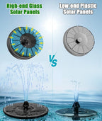 SZMP Solar Water Fountain Upgraded 100% Glass Panel, 3.5W Solar Powered Fountains Built-in 2000 Battery with 7 Nozzle & 4 Fixer, Solar Fountain Pump for Bird Baths, Pond, Outdoor