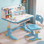 Kids Desk and Chair Set,Height Adjustable Study Table with Storage Drawer Ergonomic Seat Cartoon Pattern Widened Desktop for Children Aged 3-16 Years Old Blue