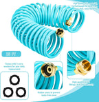 Pangda 25 Ft x 3/8'' Coil Garden Hose EVA Recoil Garden Self Coiling Expanding Water Hose with 6 Function Spray Nozzle Universal 3/4'' Brass Connector Fitting for Outdoor Yard(Blue)
