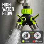 2 Way Hose Splitter Heavy Duty - Metal Y Garden Hose Splitter with Shutoff Valves, Brass Outdoor Faucet Adapter for Spigot, 3/4 Inch GHT Water Hose Connector - Green