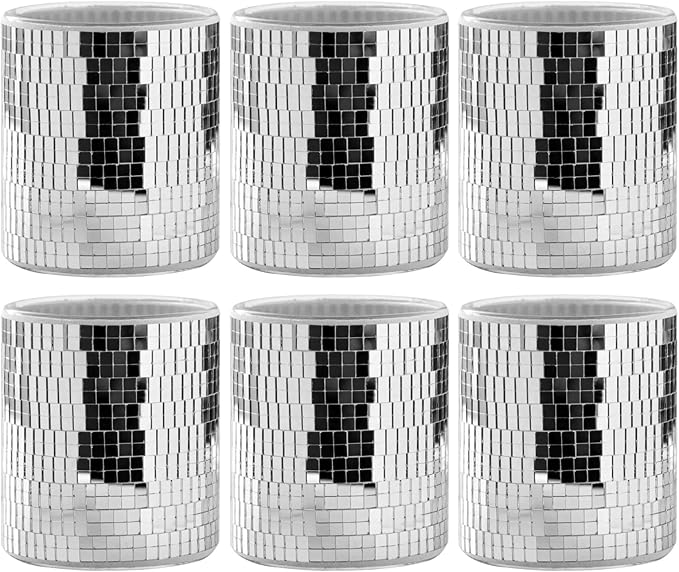 WDHODEC 6 Pcs Disco Vases Bulk Silver Mirror Disco Ball Flower Vase Glass Candle Holder for Wedding Table Centerpieces Decoration 4"